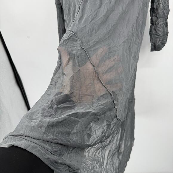 By JJ Midi Dress Sheer Overlay Crinkle Knit Gray Asymmetrical Lagenlook size XL - Picture 6 of 10